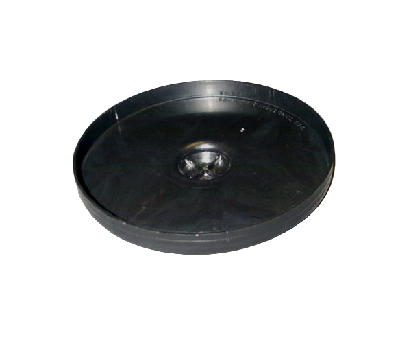Black round plastic tray on a white background