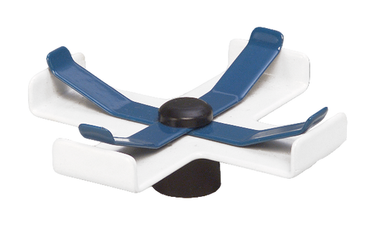 White and blue plastic device on a white background