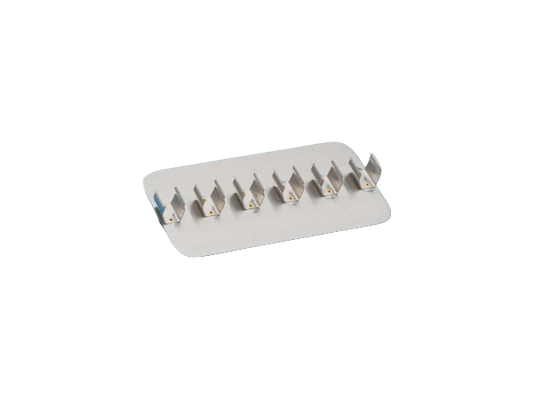Metallic tool holder with multiple slots on a white background