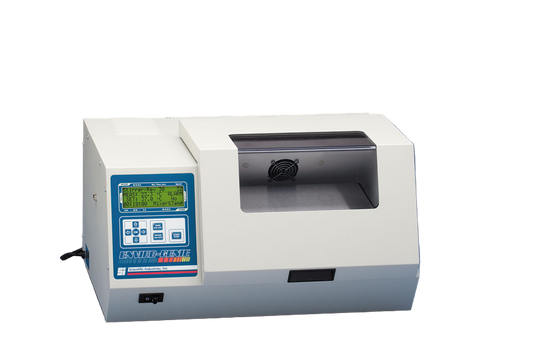 White lab machine with digital display on a blue background