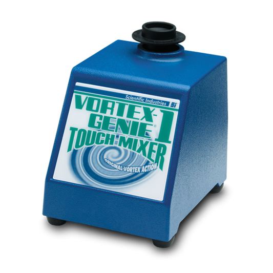 Blue Vortex-Genie Touch-Mixer with branding on a white background